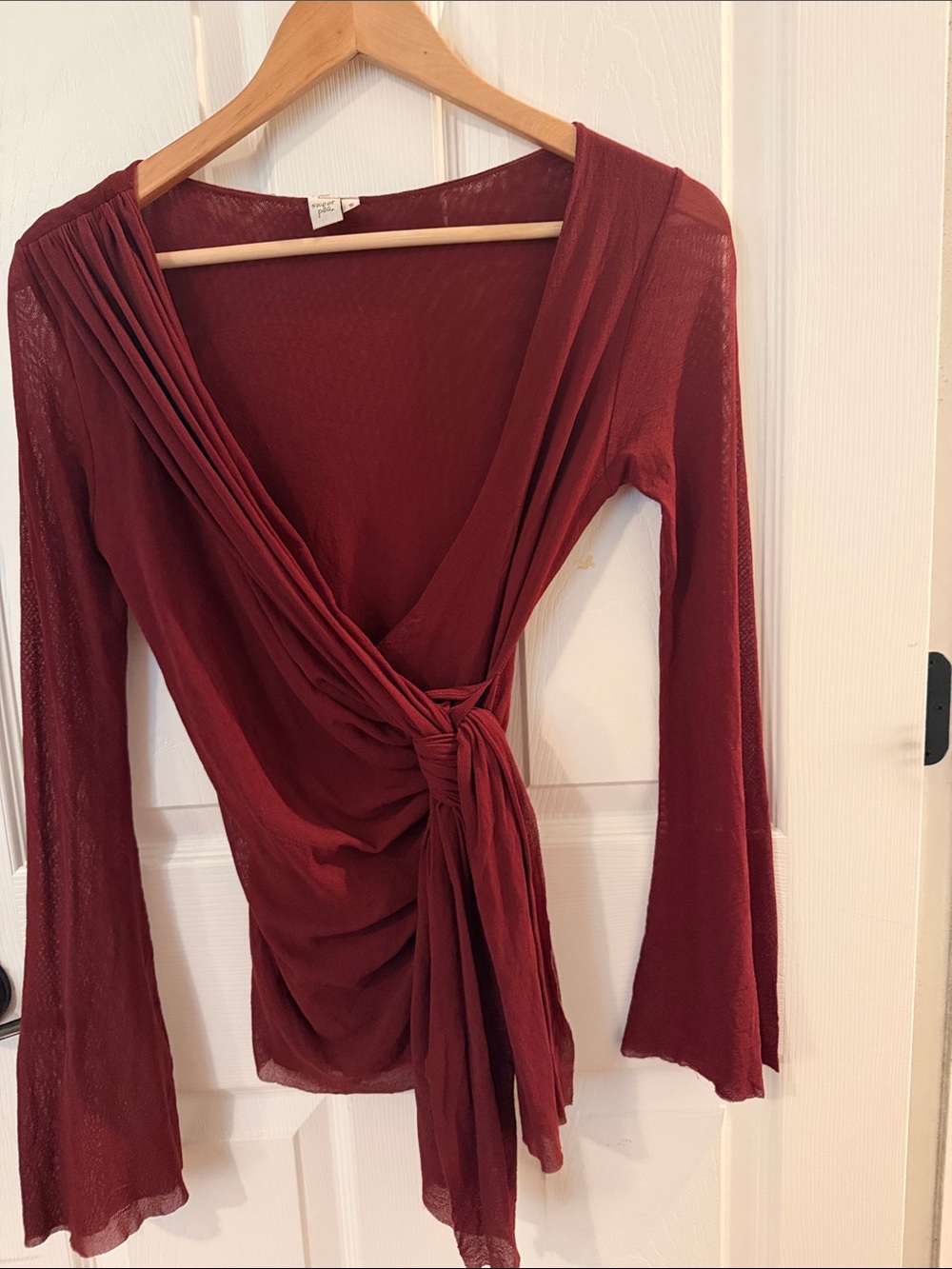 Y2K vintage Sweet Pea Burgundy Wrap Blouse with Side Tie